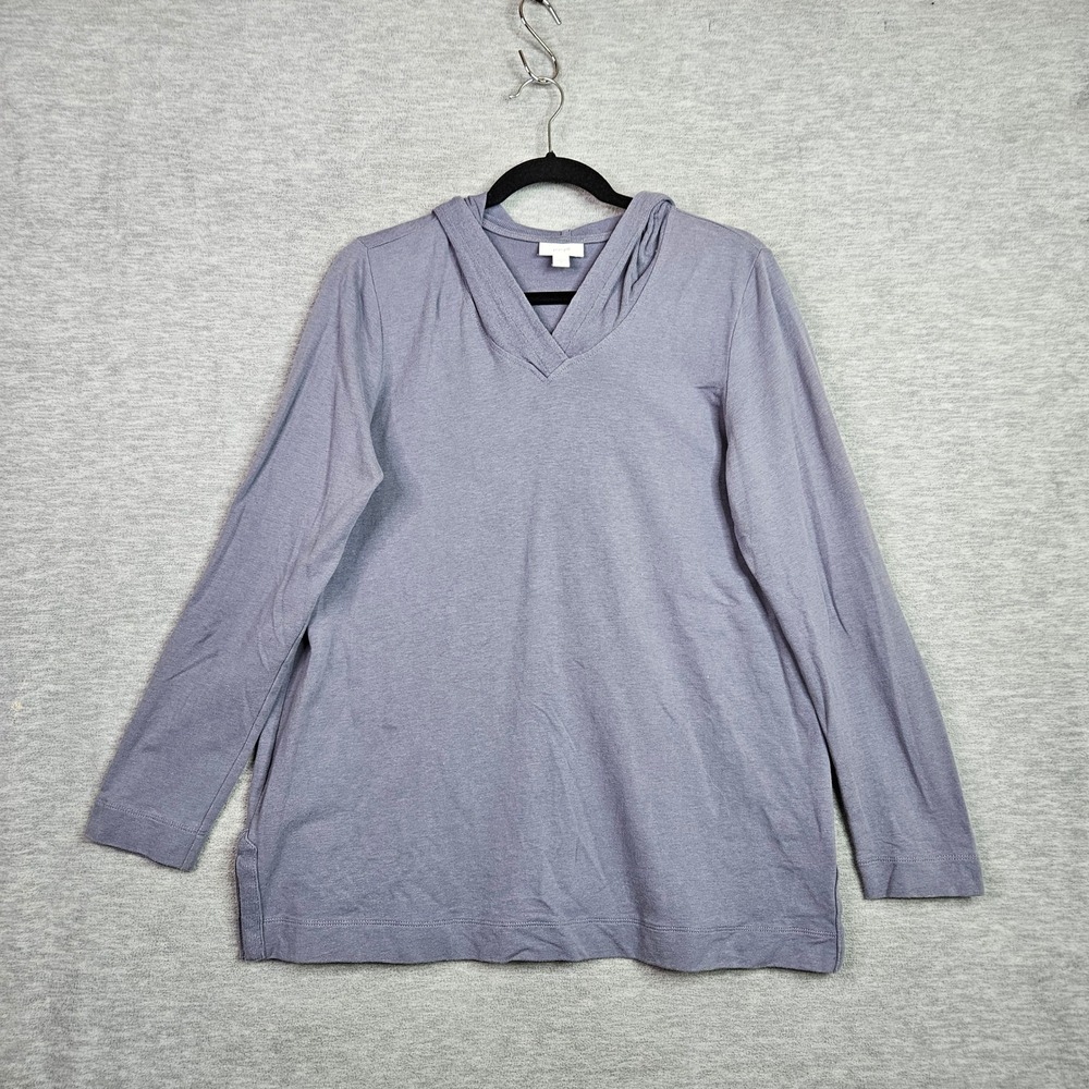Pure Jill J Jill Women's Sz Medium Blue V-Neck Long Sleeve Hoodie Pullover